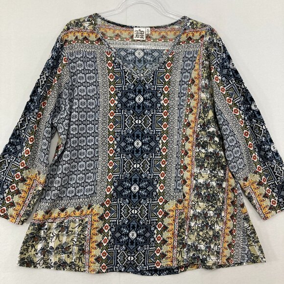Parsley & Sage Blouse size XL Multi Color Abstract Boho Stretch Festival Top - Picture 1 of 8